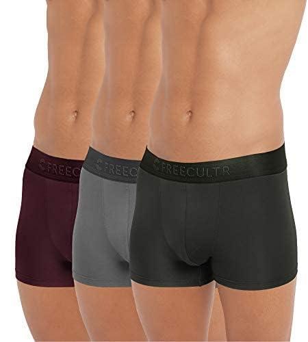 freecultr men's underwear anti bacterial micromodal airsoft trunk - non itch no chaffing sweat proof - size l pack of 3-mist grey,port wine,avocado green