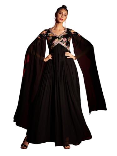 madhuram women's georgette traditional ethnic with sequance embroidery work long gown(m-2443 black_x-large)