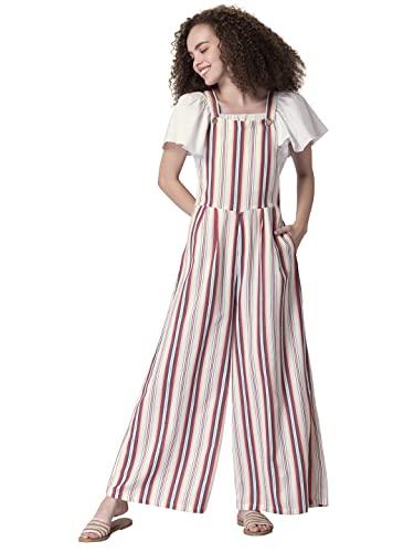 faballey womens striped strappy overalls jumpsuits, white, s