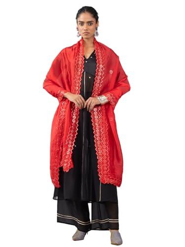 shaye black ethnic v-neck gotta patti embroidered kurta and pant set with dupatta for women