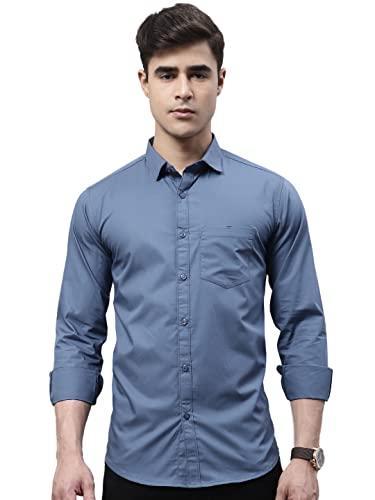 majestic man solid slim fit casual shirt for men (large, dark grey)