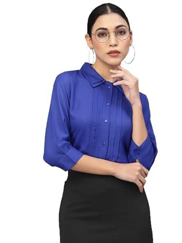 style quotient women blue smart formal shirt