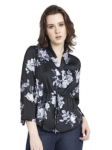 shaye black casual 3/4th sleeves v-neck printed top for women