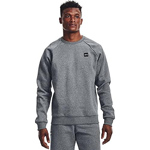 under armour men's rival fleece crew t-shirt , pitch gray light heather (012)/onyx white , small