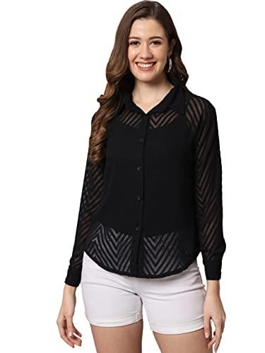 funday fashion women regular fit solid casual shirt (medium, black)