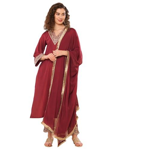 globus women kurta set (3641655002_maroon_m)