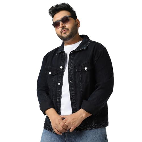 urbano plus men's black regular fit washed full sleeve denim jacket (plusjaktp-denimball-black-5xl)