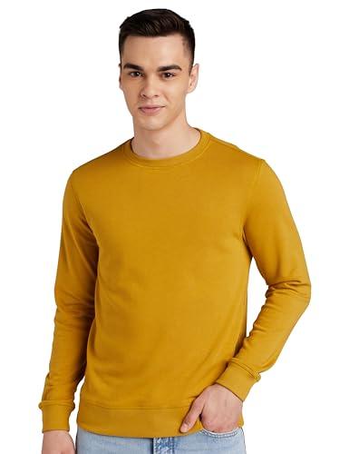 amazon brand - symbol men's cotton blend round neck sweatshirt (aw18mnssw01h_amber gold_medium_amber gold_m)