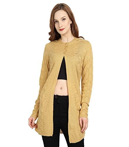 clapton amazing mustard stylish winterwear sweaters with cardigans for women fullsleeve longline round neck with button acrylic woolen soft wool blend solid shurg/outer-nv1355-mustard_xl