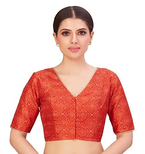 studio shringaar polyester women's elbow length sleeves traditional patola print saree elbow sleeve blouse(red, 38)