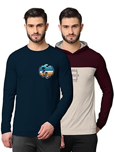 bullmer fullsleeve hooded sweatshirt for men -combo pack of 2 - petrol blue/burgundy/large