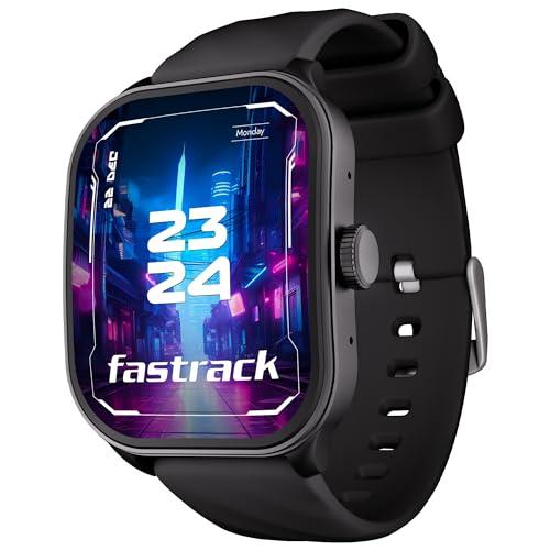 fastrack fs1 pro smartwatch|1.96" super amoled arched display with high resolution of 410x502|singlesync bt calling|nitrofast charging|110+ sports modes|200+ watchfaces, black