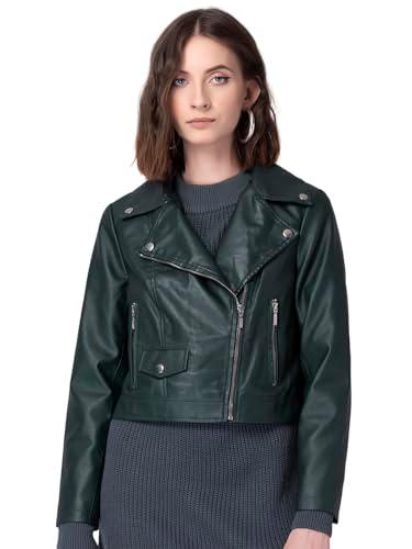 faballey women's dark green biker jacket (jac00872 l)