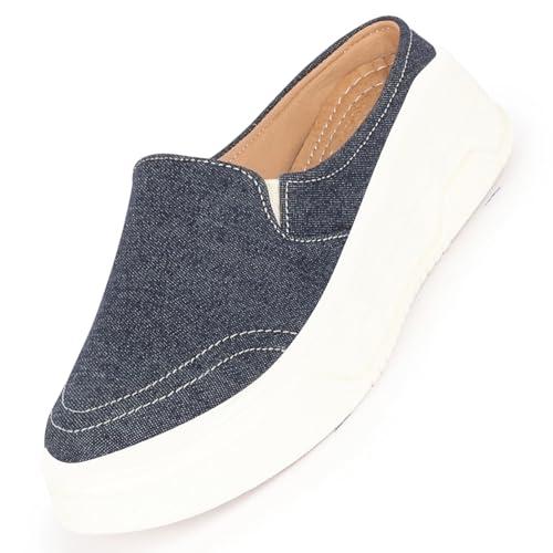 fausto fst fjdwc-7014 navy-40 women's navy blue fashion classic stitched upper denim open back slip on height enhancer casual shoes (7 uk)