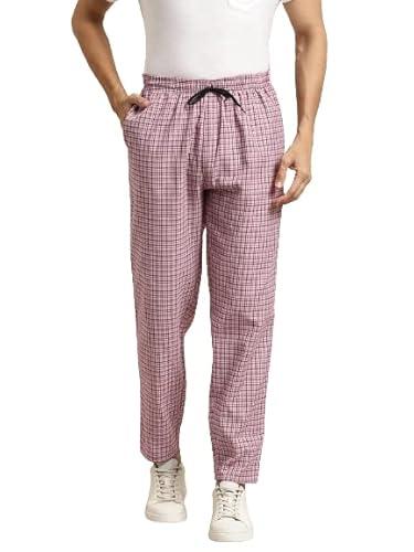 sojanya (since 1958, men's cotton pink & white checked track pant:size-38