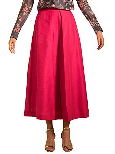 fablestreet women's pure cotton silk pleated midi skirt (pink) (34) (sk040pink-34)