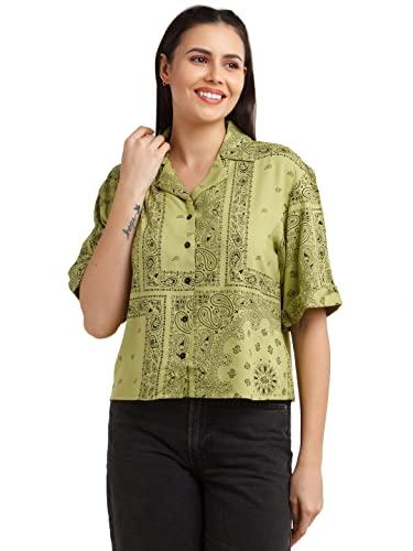 zink london women's green printed regular shirt