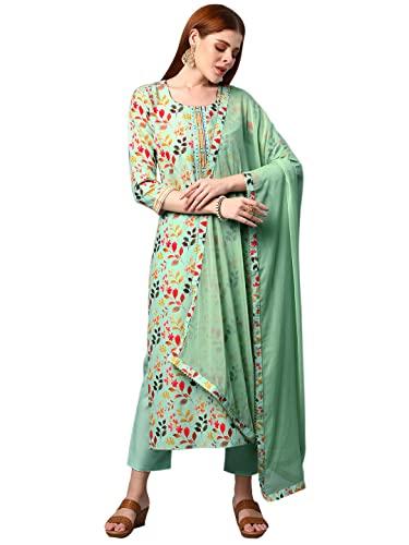 gosriki women's cotton blend printed kurta and pant with dupatta set (kaleping-pista-nw-gs_3xl_pista_xxx-large)