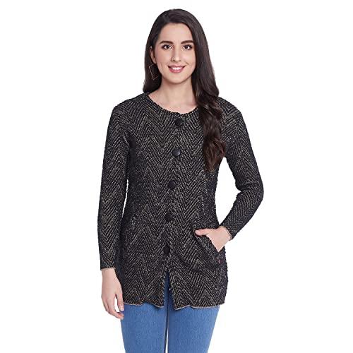 duke women's casual wool blend cardigan sweater (sds9638_black_m