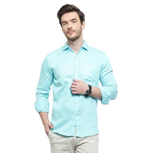 latest chikan men's regular fit full sleeve cotton casual shirt,40 lightblue