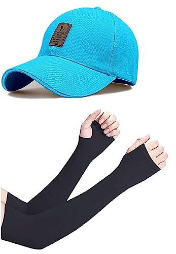 selloria brand soft cotton adjustable unisex cap and hand glove quick drying sun protection for men and women freesize baseball caps (pack of 2) (sky blue)