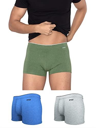 xyxx men's modal regular solid trunk (pack of 3) (xy_mr1_trnk_01_2_3_olive green, icy grey, olympic blue_m)