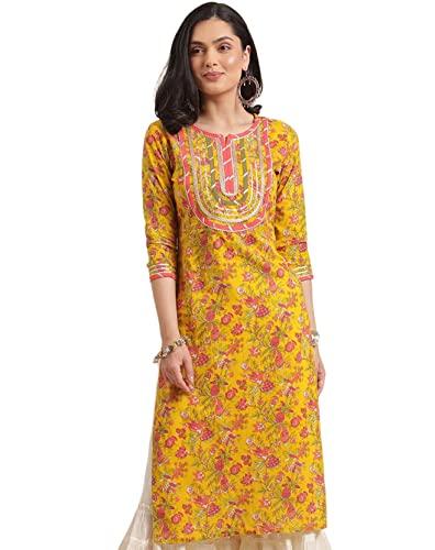 rytras women's cotton printed straight kurti (x-large) yellow