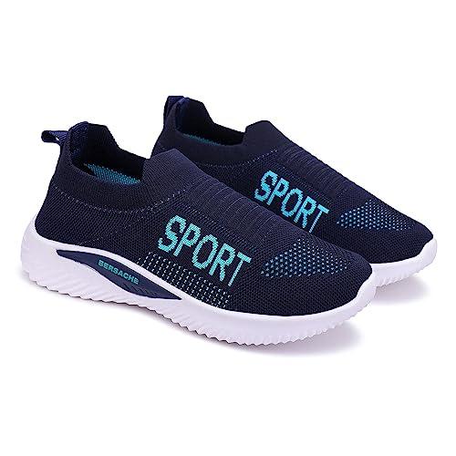 bersache lightweight casual sneaker loafers walking gym running trekking hiking lace up shoes sole for women (blue)