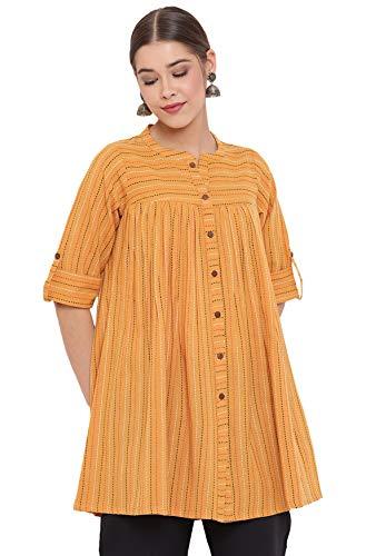 janasya women's mustard weaved cotton tunic(mustard_x-large)