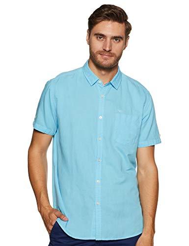 flying machine men's solid regular shirts (fmsh6895_blue s)