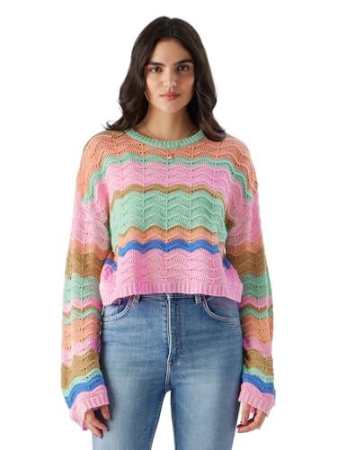 the souled store tss originals: winter wave women and girls long sleeve multicolor striped pullover oversized fit sweaters women's oversized knit sweaters ladies' baggy loose fit pullover for women