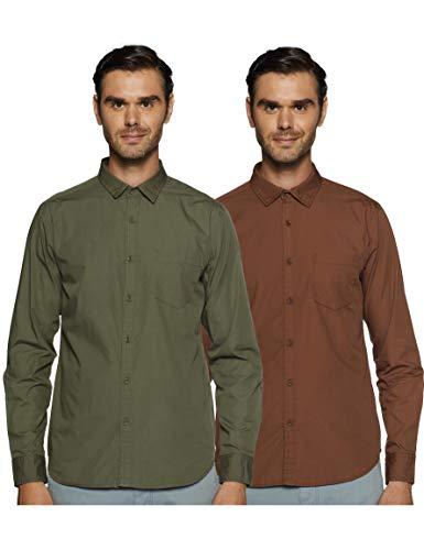 amazon brand - symbol men's solid regular fit casual shirt (az-sy-rr-12a-1002_olive-brown small)