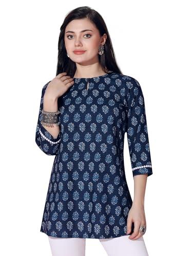 fashion dream women's cotton slub printed top| cotton top| casual top (fdwtun00038 nbl xl_navy blue_xl)