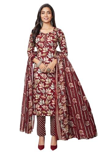 miraan unstitched printed cotton salwar suit material for women (band2907, maroon, free size)