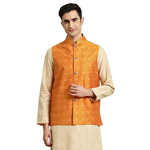 sojanya (since 1958, men's cotton orange self design only nehru jacket, size: 40