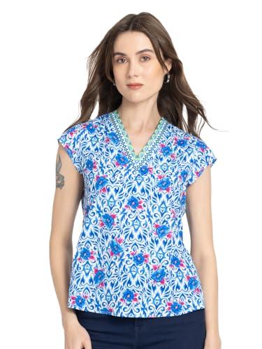 shaye white casual short sleeves v-neck floral printed top for women | printed top