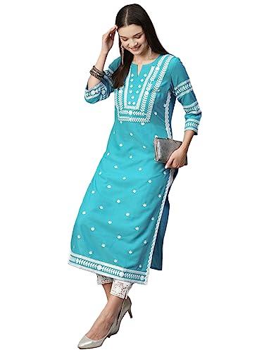 gosriki women's cotton blend chikankari embroidered straight kurta (stho-sky blue-gs_s_sky blue_small)