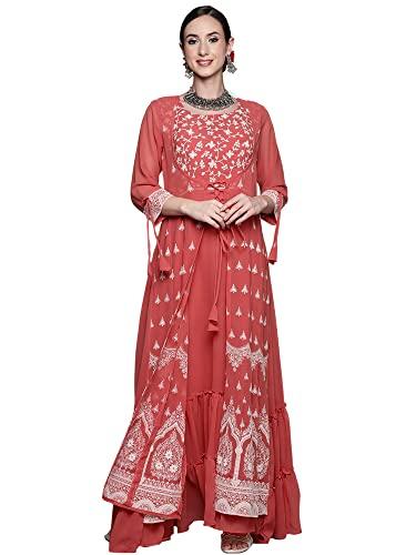 indo era women's a-line floral georgette ethnic dresses for women (rust_23prn8623_x-small)