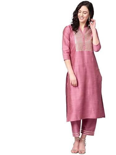 varanga women's silk blend solid regular kurta set (nv_srk50021_pink