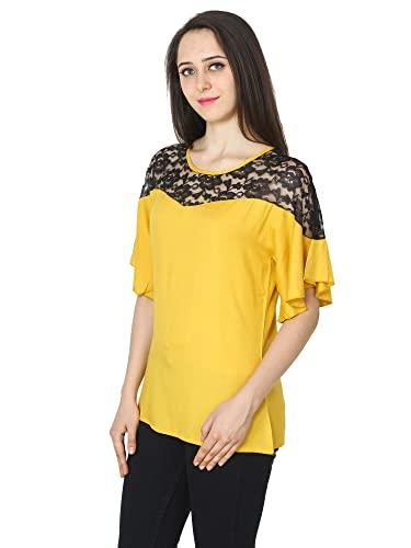 patrorna womens plus size lace work kimono sleeve top (pt6a07_black:mustard_5xl)