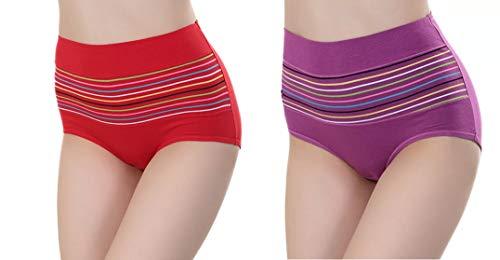 glamoras women's cotton spandex high waist panty/tummy control panty (pack of 2) red-purple, free size