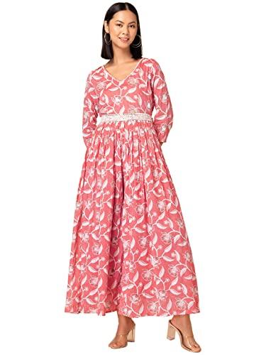 indya peach floral print embroidered jumpsuit