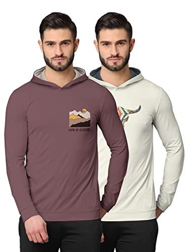 bullmer trendy front & back printed fullsleeve hooded sweatshirt for men -combo pack of 49 - taupe_chalk/x-large