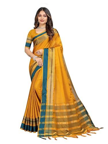 sidhidata women's cotton blend saree with unstitched blouse piece (payal mustard_mustard_free size)