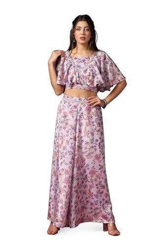 fashion dream women's lavender chinon crop top and palazzo suit set (fdwset00058 lav l_lavender_l)