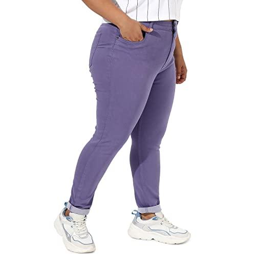 instafab plus women's purple women's slim-fit denim jeans for casual wear | plus-size | dark-wash | 0 pockets | button closure | denim jeans crafted with comfort fit for everyday wear