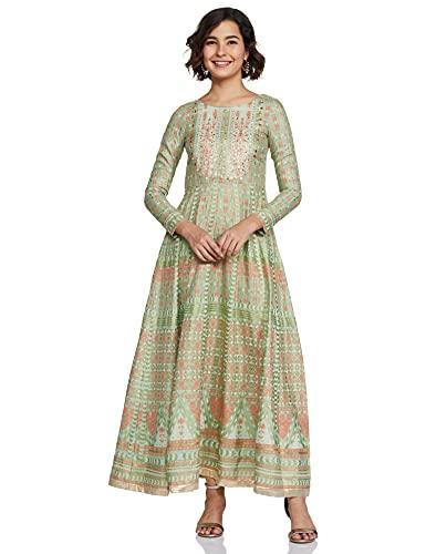 w for woman women's synthetic empire knee-long dress (19auw13145-113415_green_l (12))