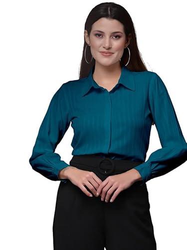 selvia women's woven cuff sleeve polyester blend collared neck formal shirt(483tk483n-s_teal)