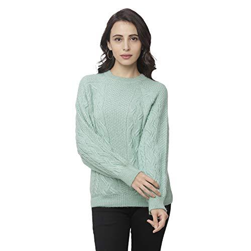 globus women blue round neck solid sweater