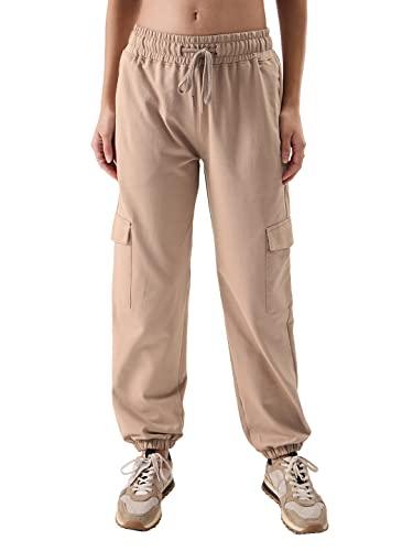 the souled store solids: mushroom womens and girls relaxed fit cotton brown color women easy joggers